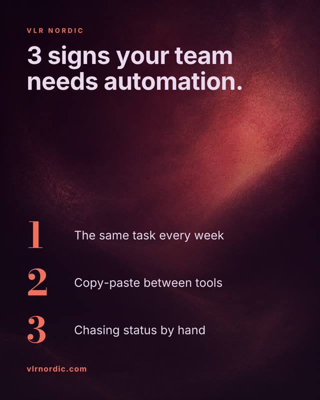 A dark editorial list post designed by Postvik: three signs your team needs automation